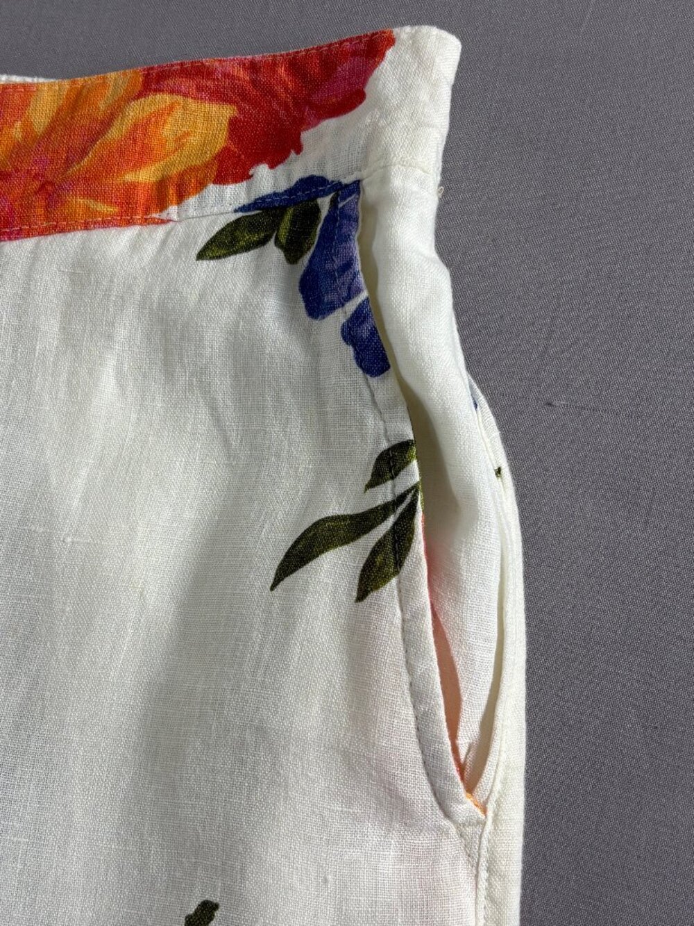 Joie 100% Linen Floral Wide Leg Pants L White Pull On Beach Resort Boho - Picture 4 of 10